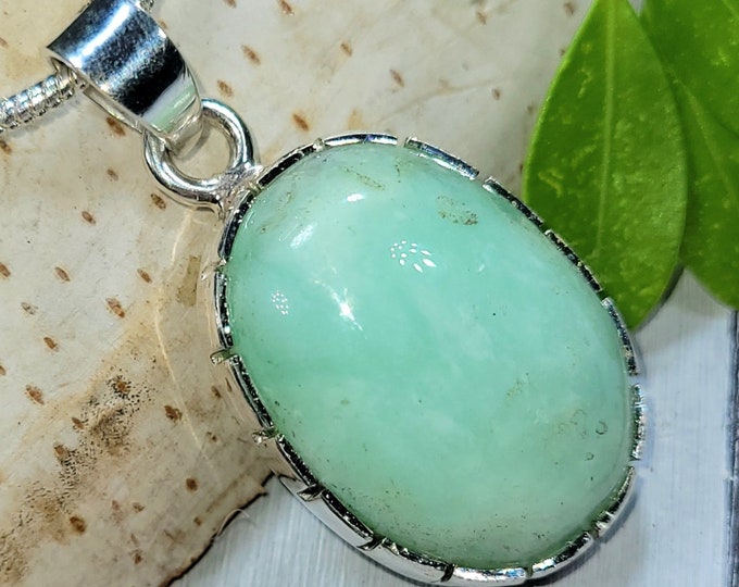 Chrysoprase Pendant, Chrysoprase Sterling Silver Pendant, Handmade Chrysoprase Pendant, Statement Pendant, Gift for Her, FH12, Premium Grade