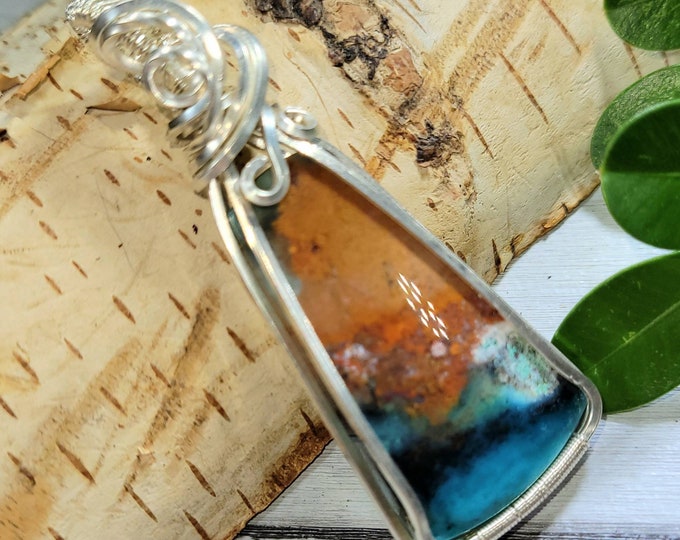 Blue Opalized Wood Pendant, Blue Petrified Wood Wire Wrapped Sterling Silver Pendant, Hand Wrapped Pendant, Gift for Her, DP03