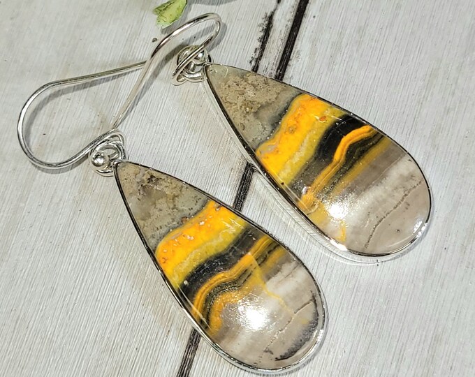 Bumblebee Jasper Earrings, Bumblebee Jasper Sterling Silver Earrings, Handmade Jasper Earrings, Statement Earrings, Gift for Her, HE20
