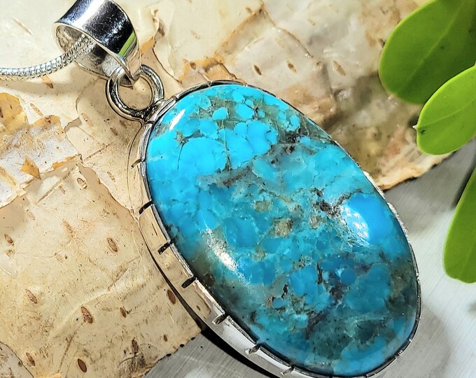 Natural Best Grade Arizona Kingman Turquoise Handmade .925 Sterling Silver Pendant Measures 1 3/4" x 7/8" 9 Grams AJ01