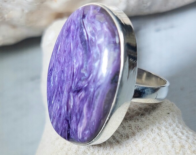 Charoite Ring, Charoite Sterling Silver Ring Size 7, Handmade Charoite Sterling Silver Ring, Statement Charoite Ring, Gift for Her, GG