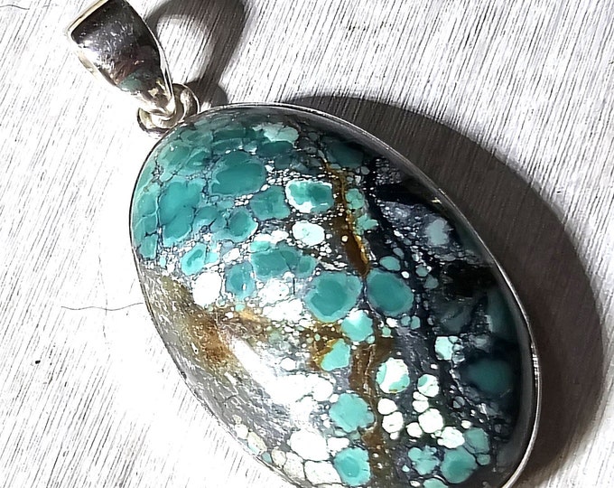 Tibetan Turquoise .925 Sterling Silver Pendant, Turquoise Pendant, Statement Pendant, Handmade Pendant, Boho Turquoise Pendant, GK06