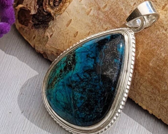 Natural Premium Grade Pear Shattuckite .925 Sterling Silver Pendant Weighs 12 Grams measures 1 5/8" x 1" CW09.