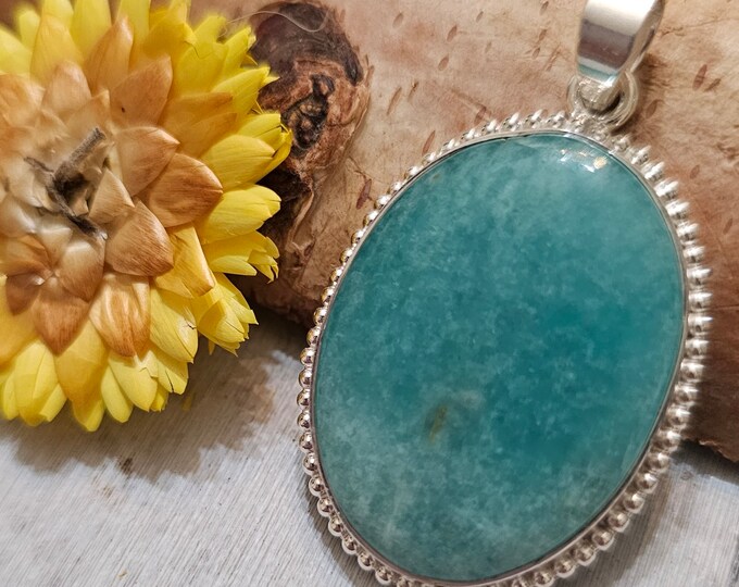 Amazonite Sterling Silver Pendant, Handmade Amazonite Pendant, Gift for Her, Statement Amazonite Pendant, FV06