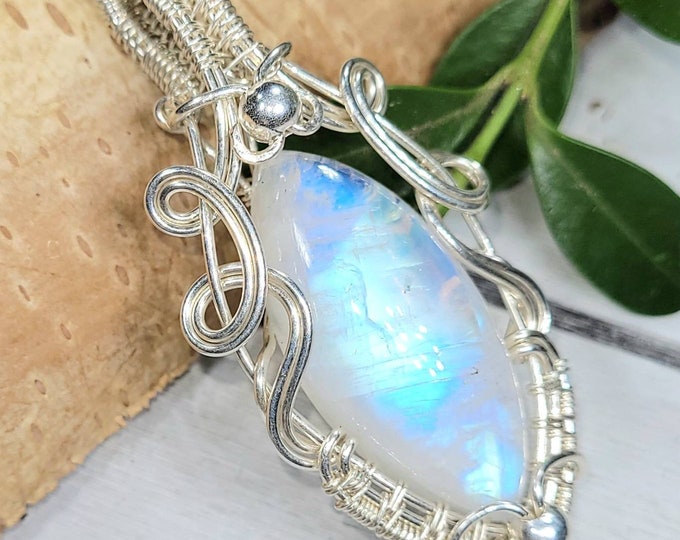 Moonstone Pendant, Hand Wire Wrapped Sterling Silver Moonstone Pendant,  Handmade Moonstone Sterling Silver Pendant, Gift for Her DT05