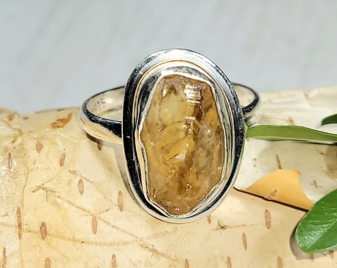 Natural Golden Orange Raw Rough Cut Citrine Handmade .925 Sterling Silver Ring Size 7.5 5 Grams 3/4" x 9/16" CA12