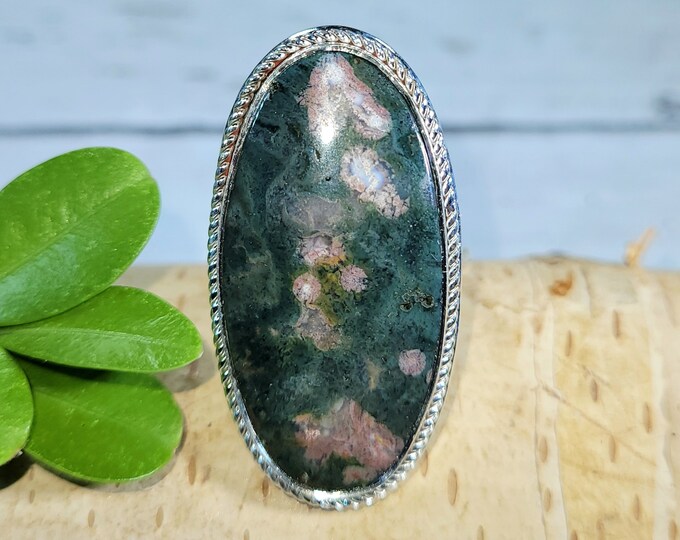 Natural Top Quality Large Ocean Jasper Oval Handmade .925 Sterling Silver Ring Size 9 Genuine Ocean Jasper Gift for Her