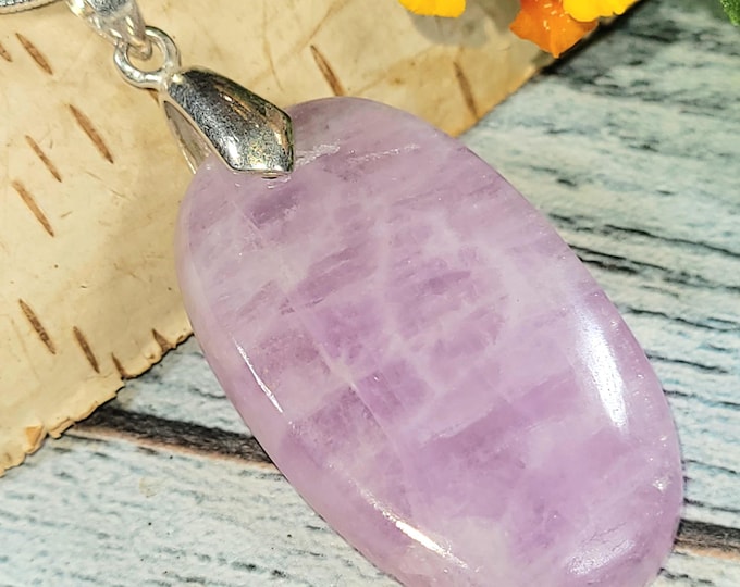 Kunzite Pendant, Kunzite Oval Cabochon Sterling Silver Pendant, 75ct, Heavy Duty Sterling Silver Bail, Handmade Pendant, Gift for Her JH21