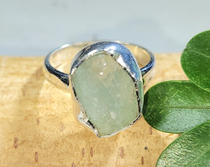 Natural Raw Rough Cut Aquamarine Handmade .925 Sterling Silver Ring Size 6 1/4 4.1 Grams 1/2" x 1/4" FW20