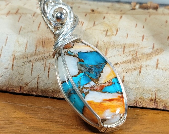 Spiny Oyster Wire Wrapped Pendant, Handmade Spiny Oyster Pendant, Sterling Silver Spiny Oyster Pendant, .925 Wire Wrapped Pendant GC25