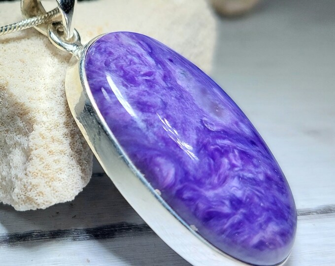 Charoite Pendant, Charoite Sterling Silver Pendant, Premium Grade Charoite Pendant, Statement Pendant, Gift for Her, Handmade Pendant, GG29