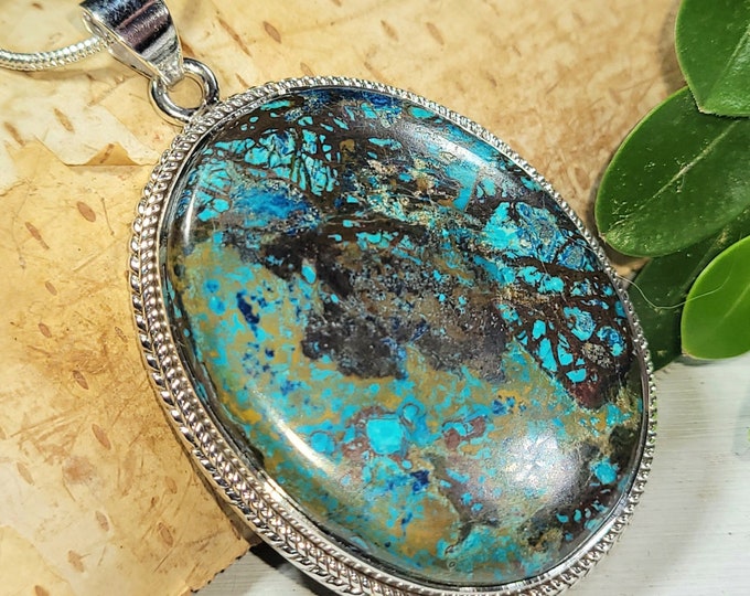 Natural High Grade Azurite Handmade .925 Sterling Silver Pendant 2" x 1 1/4" 19 grams CE16