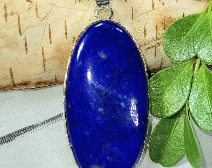 Lapis Lazuli Pendant, Lapis Lazuli Oval Sterling Silver Pendant, Handmade Lapis Pendant, Gift for Her, Statement Pendant, BA03