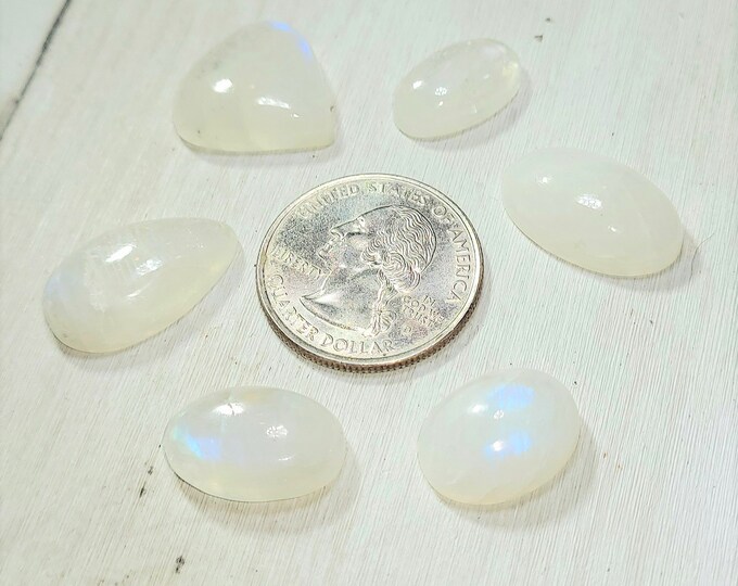 Natural Top Grade Moonstone Cabochons 70ct 6 Stone Lot Wire Wrapping, Weaving, Rings or Pendant AJ46 Mixed Sizes & Shapes