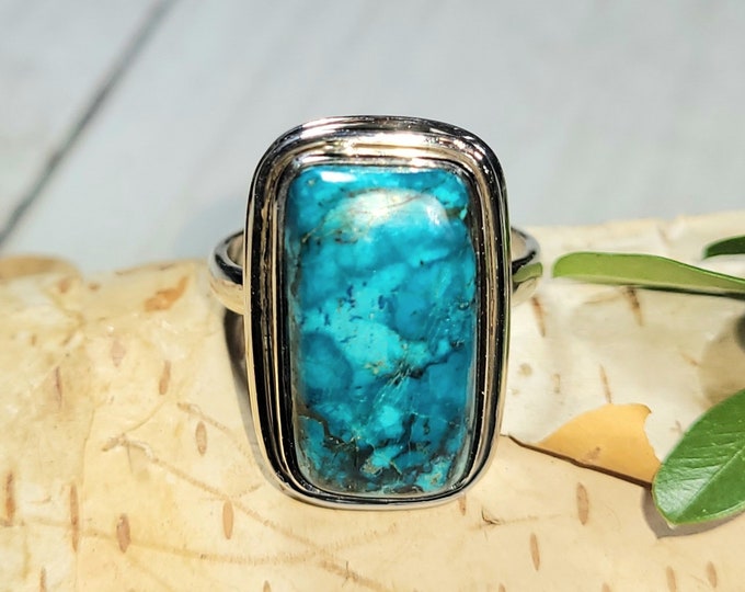 Natural High Quality Shattuckite Handmade Rectangle Sterling Silver Ring Size 6  Rectangle Shattuckite Ring.  Sterling silver Ring CA02