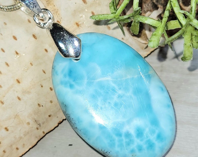 Larimar Pendant,  Larimar Sterling Silver Pendant, Oval Larimar Sterling Silver Pendant, Handmade Larimar Pendant, Gift for Her, GE42