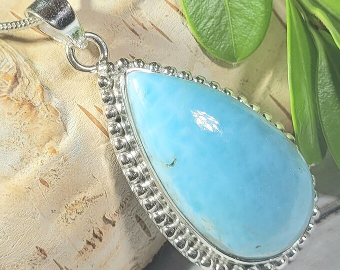 Natural Top Choice Dominican Larimar Handmade .925 Sterling Silver Pendant 1 3/4" x 7/8" 10 grams EJ27