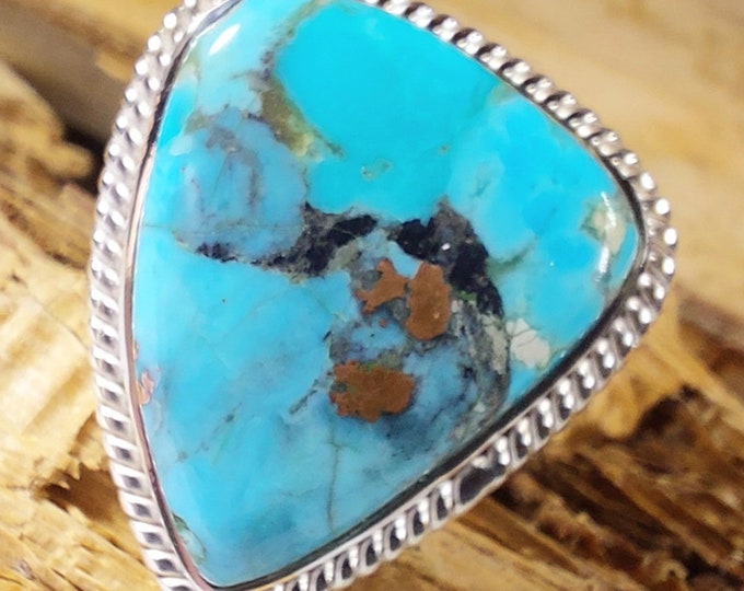 Turquoise Ring, Kingman Arizona Turquoise Ring, Turquoise Sterling Silver Size 8 1/2, Gift for Her, Boho Ring, Statement Ring, Handmade Ring
