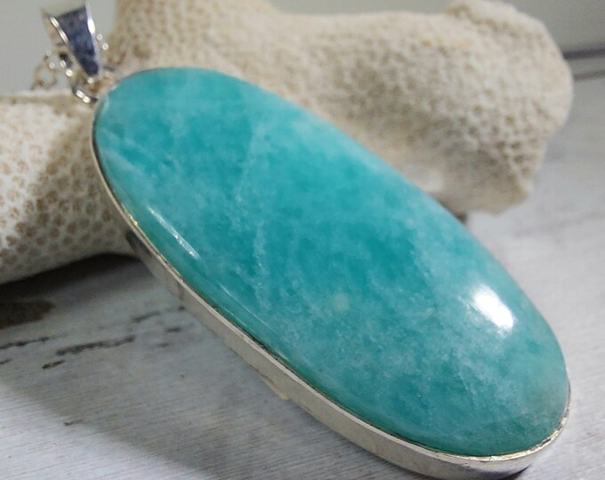Amazonite Sterling Silver Pendant, Handmade Amazonite Pendant, Gift for Her, Statement Amazonite Pendant, GV23