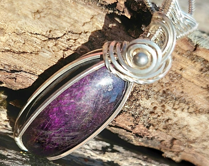 Purpurite Sterling Silver Wire Wrapped Pendant, Hand Wire Wrapped Pendant, Statement Pendant, Gift for Her, GC13