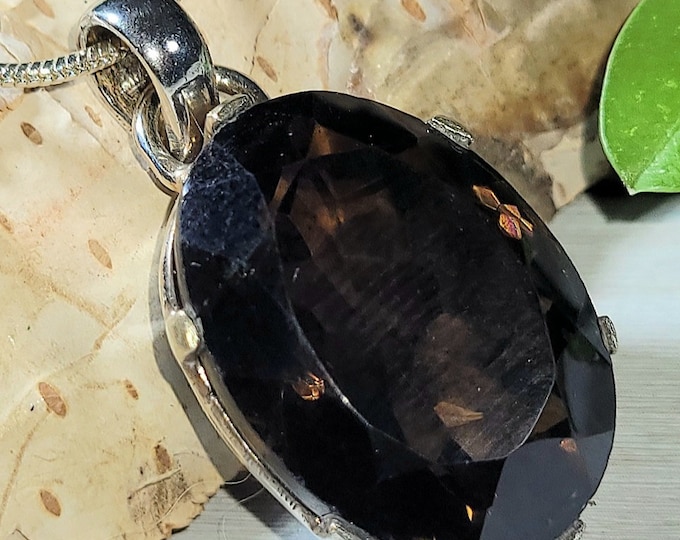 Natural Smoky Quartz  .925 Sterling Silver Pendant measures 1 3/8" x 3/4" 7 Grams V22 Gorgeous Eye Clean Stone