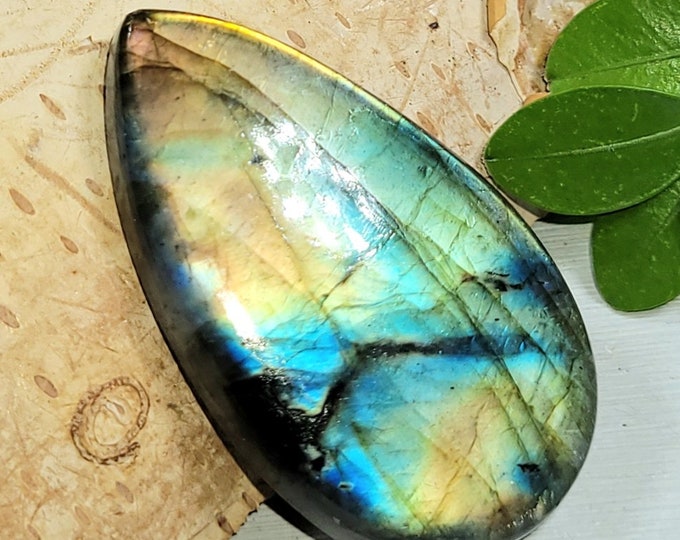 Natural Multi Flash Labradorite Pear Cabochon 40ct 8 Grams 35mm x 20mm Wire Wrapping, Weaving or Pendant, Collector AT10