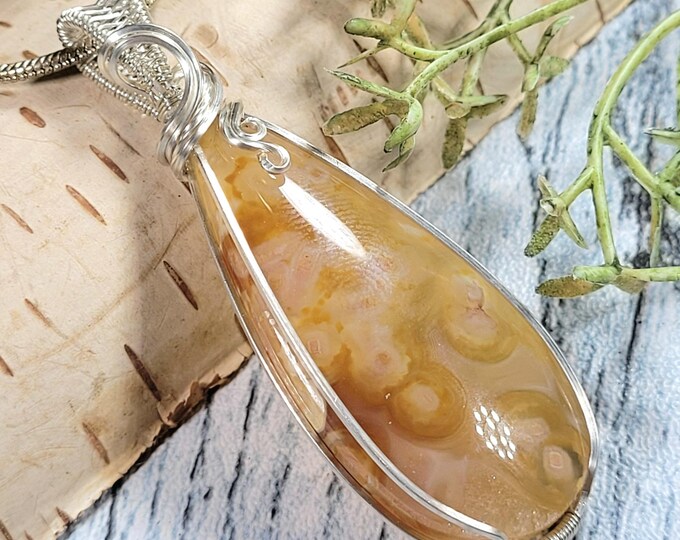 Handmade Amber Sterling Silver Pendant: Wire Wrapped Gemstone Jewelry