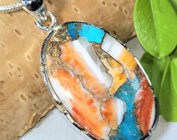 Spiny Oyster Turquoise Pendant, Spiny Oyster Turquoise w/copper, Sterling Silver Pendant, Spiny turquoise pendant, Handmade Pendant FP03