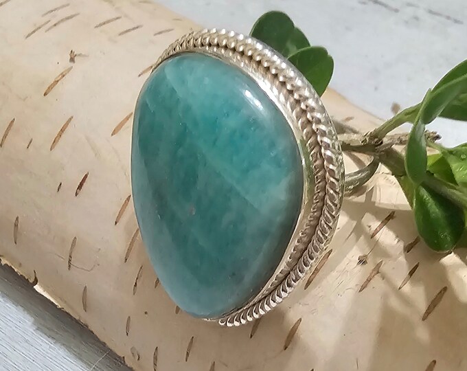 Amazonite Sterling Silver Ring Size 8, Amazonite Ring, Handmade Amazonite Sterling Silver Ring, Statement Ring, Gift for Her, FW