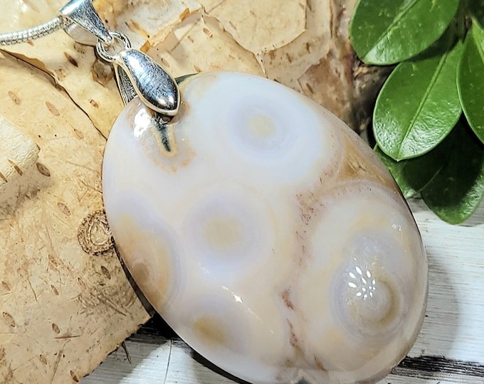 Natural High Grade Ocean Jasper Oval Cabochon .925 Sterling Silver Pendant 1 7/8" x 1" AE31 Solid Sterling Silver Bail