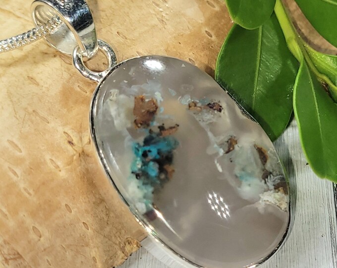 Chalcedony, Chrysocolla, Native Copper Pendant, Chrysocolla Copper, Chalcedony Pendant, Statement Pendant, Gift for Her, FJ05, Handmade