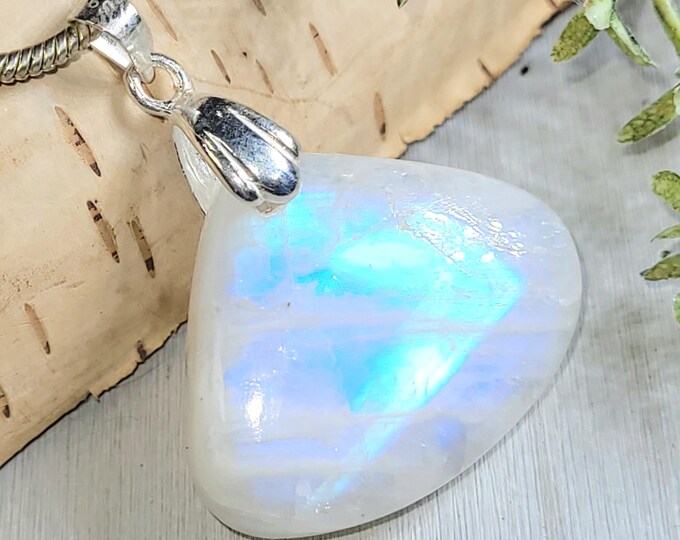 Moonstone Pendant, Full Flash Moonstone Sterling Silver Pendant, Premium Grade Moonstone Pendant, Gift for Her, Statement Pendant, HP33