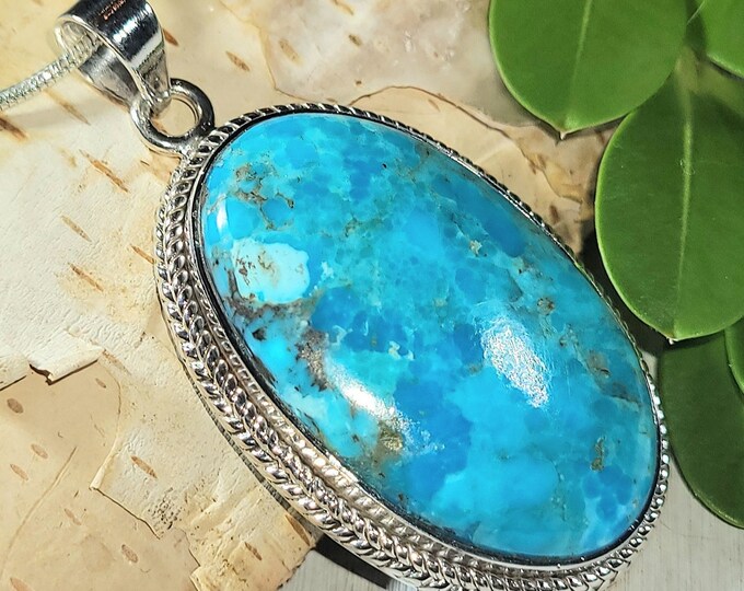 Natural Best Grade Arizona Kingman Turquoise Handmade .925 Sterling Silver Pendant 1 7/8" x 1" 12 Grams ER06
