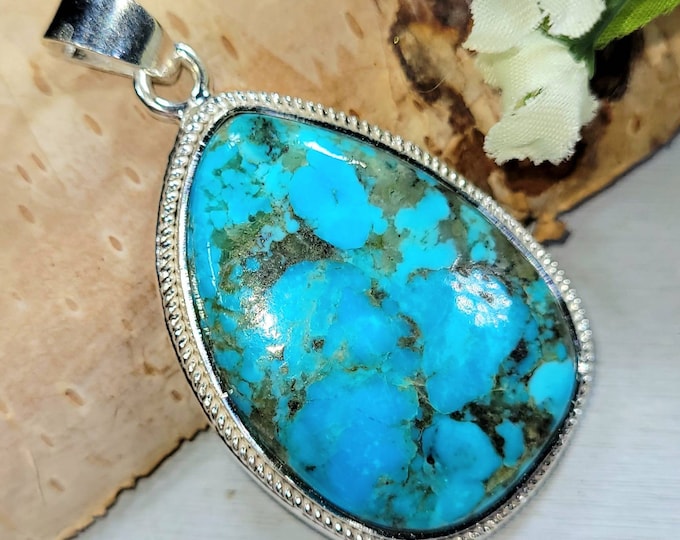 Turquoise Pendant, Kingman Turquoise Sterling Silver Pendant, Arizona Kingman Turquoise  Pendant, Gift for Her, Statement Pendant DM04