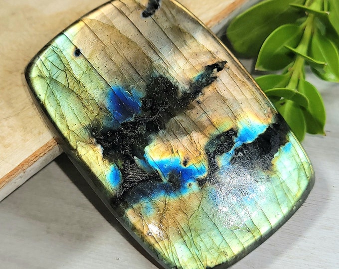 Natural Multi-Fire Labradorite Rectangle Cabochon 110ct 49mm x 34mm Wire Wrapping, Weaving, Pendant Bolo Tying LC13
