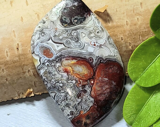 Crazy Lace Agate Cabochon, Multi Color Freeform Crazy Lace Agate Cabochon, Agate 52Ct 42mm x 27mm, Wire Wrapping, Pendant, Weaving, DU29