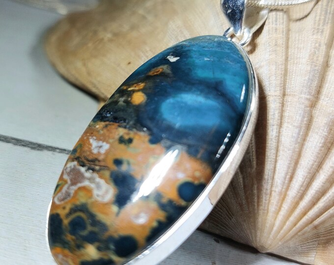 Natural Premium Grade Ocean Jasper Handmade Oval Pendant, Multicolored Ocean Jasper Pendant .925 Sterling Silver Setting Pendant GM26