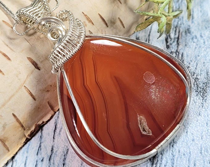Carnelian Sterling Silver Wire Wrapped Pendant: Handmade Designer Jewelry