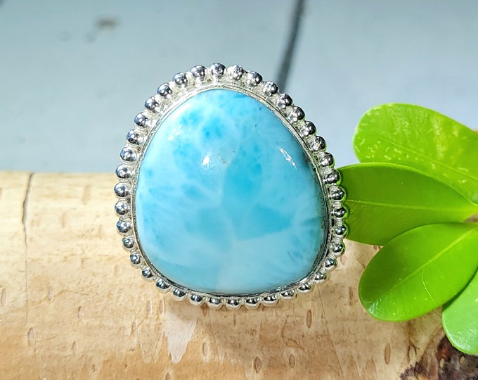 Larimar Ring, Dominican Larimar Sterling Silver Ring, Larimar Silver Ring, Premium Larimar Sterling Silver Ring  Size 9, Gift for Her, FE