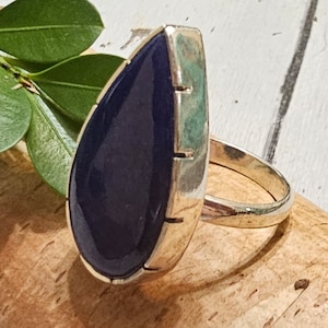 Lazuli Blue Lapis Ring, Lapis Sterling Silver Ring Size 8 Gift for Her, Handmade Ring, Statement Ring FV12