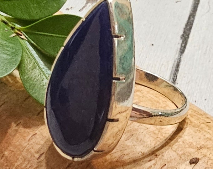 Lazuli Blue Lapis Ring, Lapis Sterling Silver Ring Size 8 Gift for Her, Handmade Ring, Statement Ring FV12