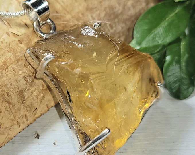 Natural Genuine Large Raw Citrine Rough Cut  Handmade .925 Sterling Silver Pendant 13 Grams Gift For Her or Mother's Day Gift