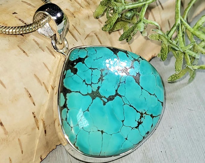 Turquoise Pendant, Sterling Silver Turquoise Pendant, Oval .925 Huge Turquoise Pendant, Statement Pendant, Boho pendant HP02