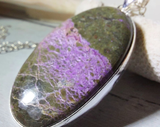 Natural AAA Oval Stichtite Pendant, .925 Sterling Silver Pendant. Purple Pendant, Boho Pendant, Quality Natural Stone, GP22