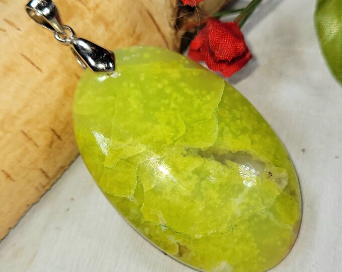 Green Opal Pendant, Australian Green Opal Sterling Silver Pendant, Handmade Pendant, Natural Gemstone, Boho Pendant DH01 Heavy Duty Bail