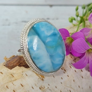 Anillo Larimar, Anillo de plata de ley Larimar dominicano, Anillo de plata de ley Larimar, Anillo de plata de ley Larimar premium Tamaño 7.5 Regalo para ella, FB