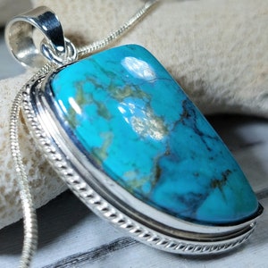 Turquoise Pendant, Sterling Silver Turquoise Pendant, Freeform Kingman Arizona Turquoise Boho Pendant, Statement Pendant GH05