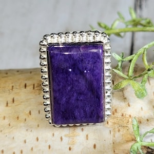 Charoite Ring, Charoite Sterling Silver Ring Size 8, Pear Charoite Ring, Statement Charoite Ring, Charoite Handmade Ring, Gift for her HG