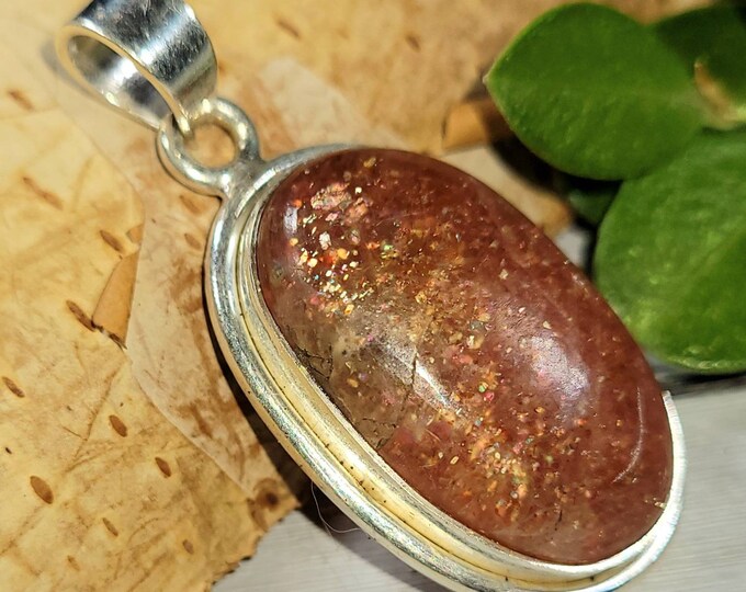 Sunstone Pendant, Sunstone Sterling Silver Pendant, Handmade Pendant, Statement Pendant, Gift for Her, Boho Pendant, Genuine Stone DF36