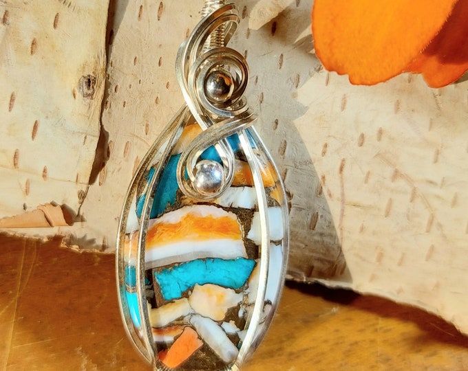 Handmade Spiny Oyster Pendant: .925 Sterling Silver Wire Wrapped Stone Jewelry